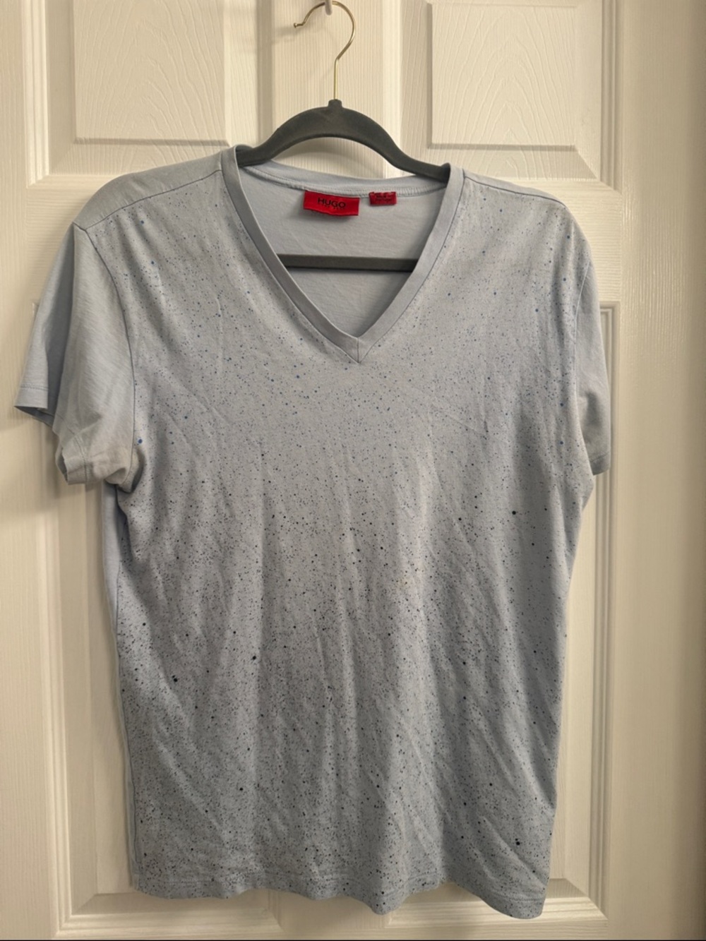 HUGO Light Blue Speckled V-Neck Tee